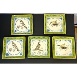 Set of 5 Bird Design Square Plates by MWW Market Spring Easter Theme 11“ large